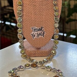 Elegant Silver Tone and Multicolored Stone Napier Necklace